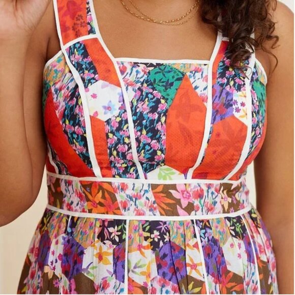 ⭐️ Square Floral Peasant Boho Art Deco Chic Hip Farm Glam Patchwork Maxi Dress - Picture 6 of 9